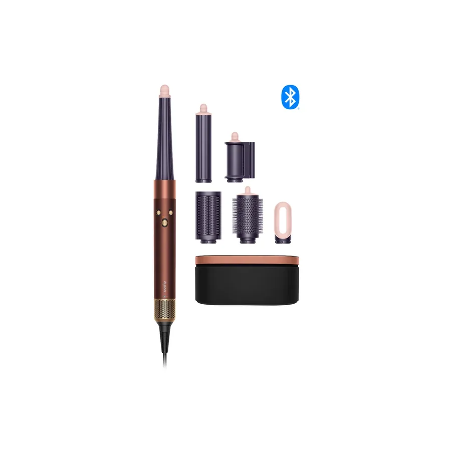 Plum and copper multi-styler with its six attachments and presentation case
