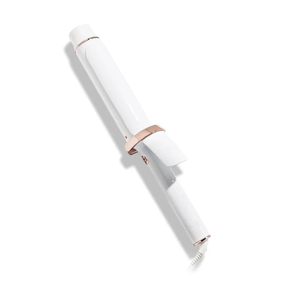 White 1.75-inch curling iron with rose gold accents