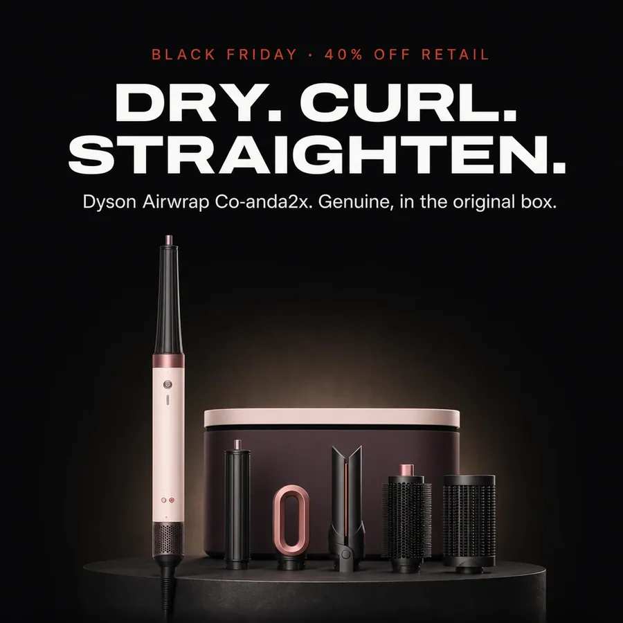 Black Friday, 40% off retail. Dry, curl, straighten: Dyson Airwrap Co-anda2x, genuine, in the original box.