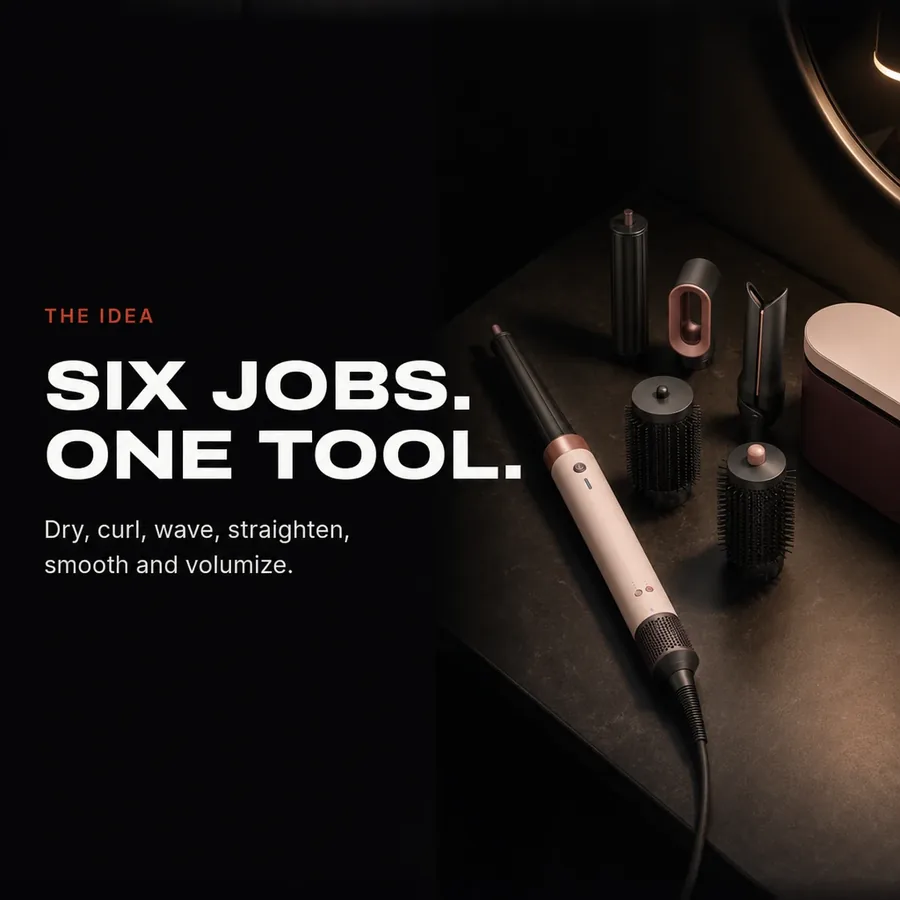 The idea: six jobs, one tool. Dry, curl, wave, straighten, smooth and volumize.