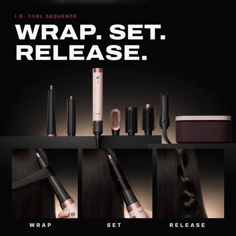 i.d. curl sequence: hold a section to the barrel and it wraps, sets with a cold shot and releases the curl.