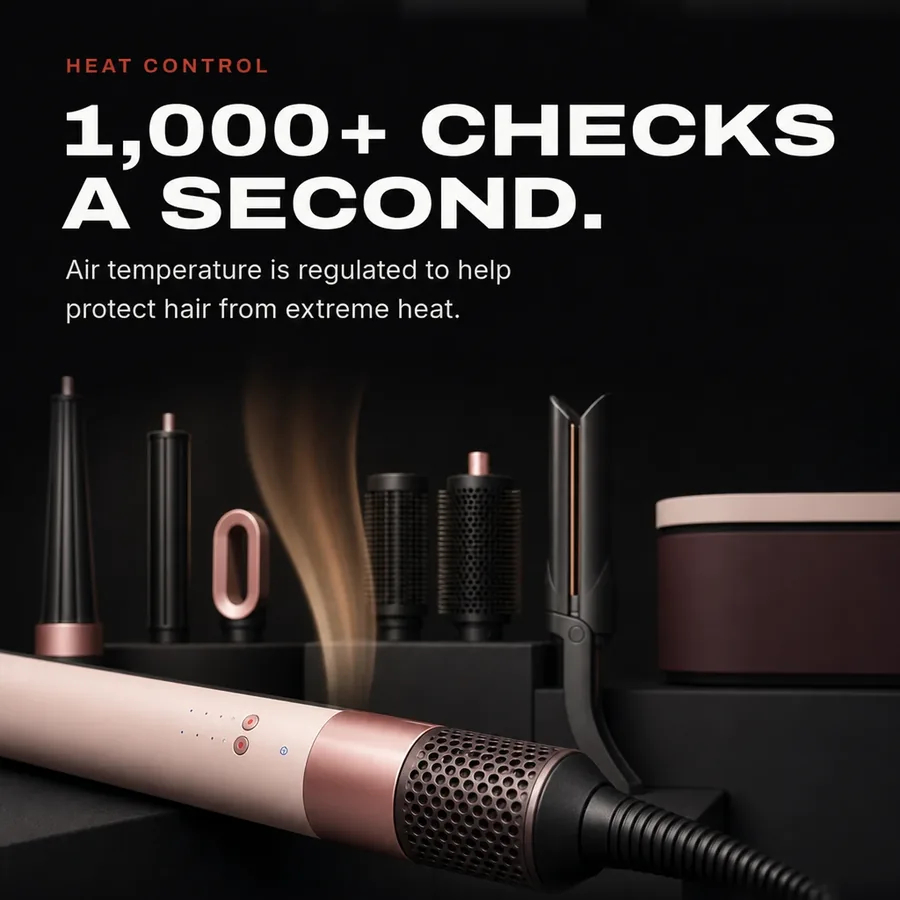 Heat control: air temperature is measured over 1,000 times a second to help protect hair from extreme heat.