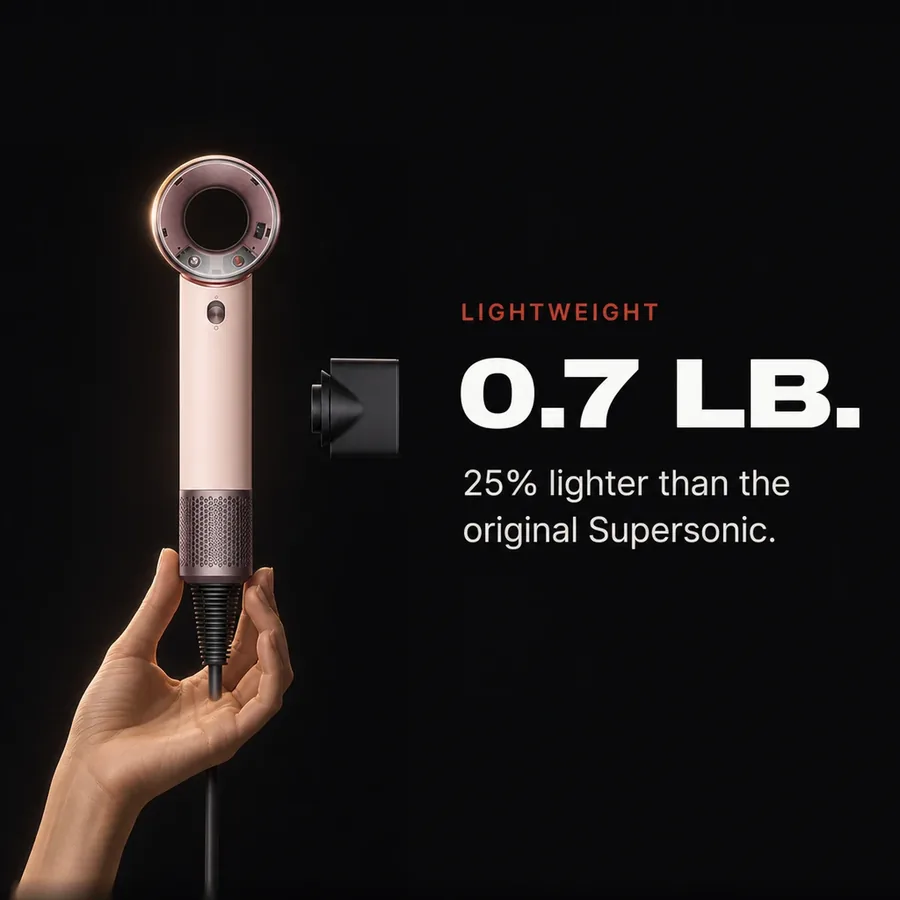 Lightweight: 0.7 lb, 25% lighter than the original Supersonic, held lightly in one hand.