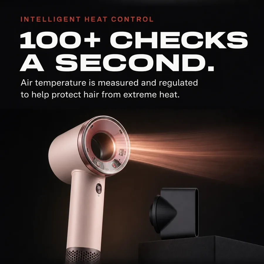 Intelligent heat control: over 100 temperature checks a second, to help protect hair from extreme heat.