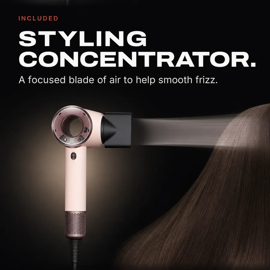 Included: the styling concentrator, a focused blade of air to help smooth frizz.