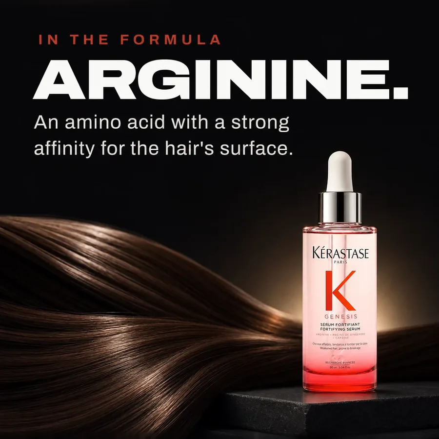 In the formula: arginine, an amino acid with a strong affinity for the hair's surface.