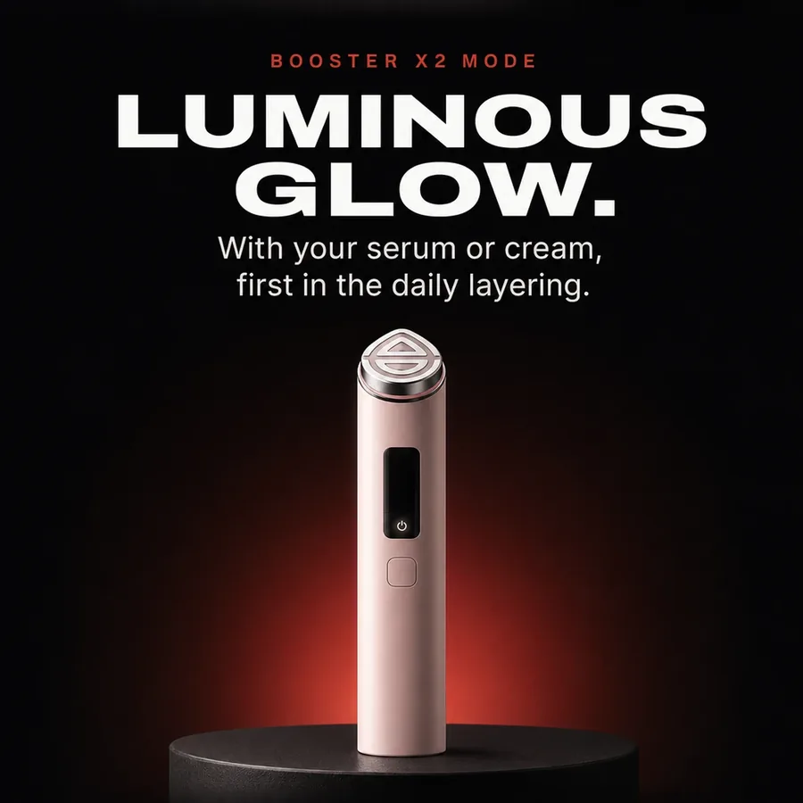 Booster X2 mode: for a luminous glow, used with your serum or cream as the first step of the daily layering.
