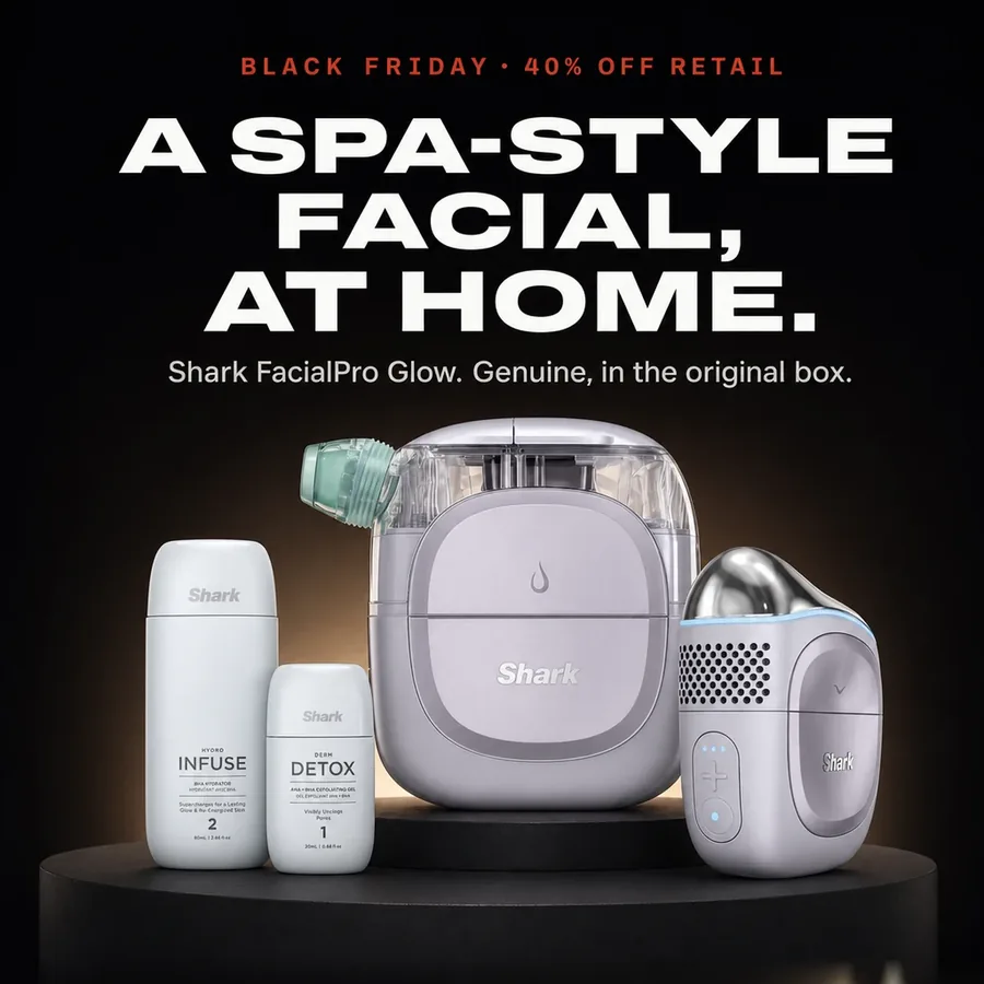 Black Friday, 40% off retail. A spa-style facial, at home: Shark FacialPro Glow, genuine, in the original box.