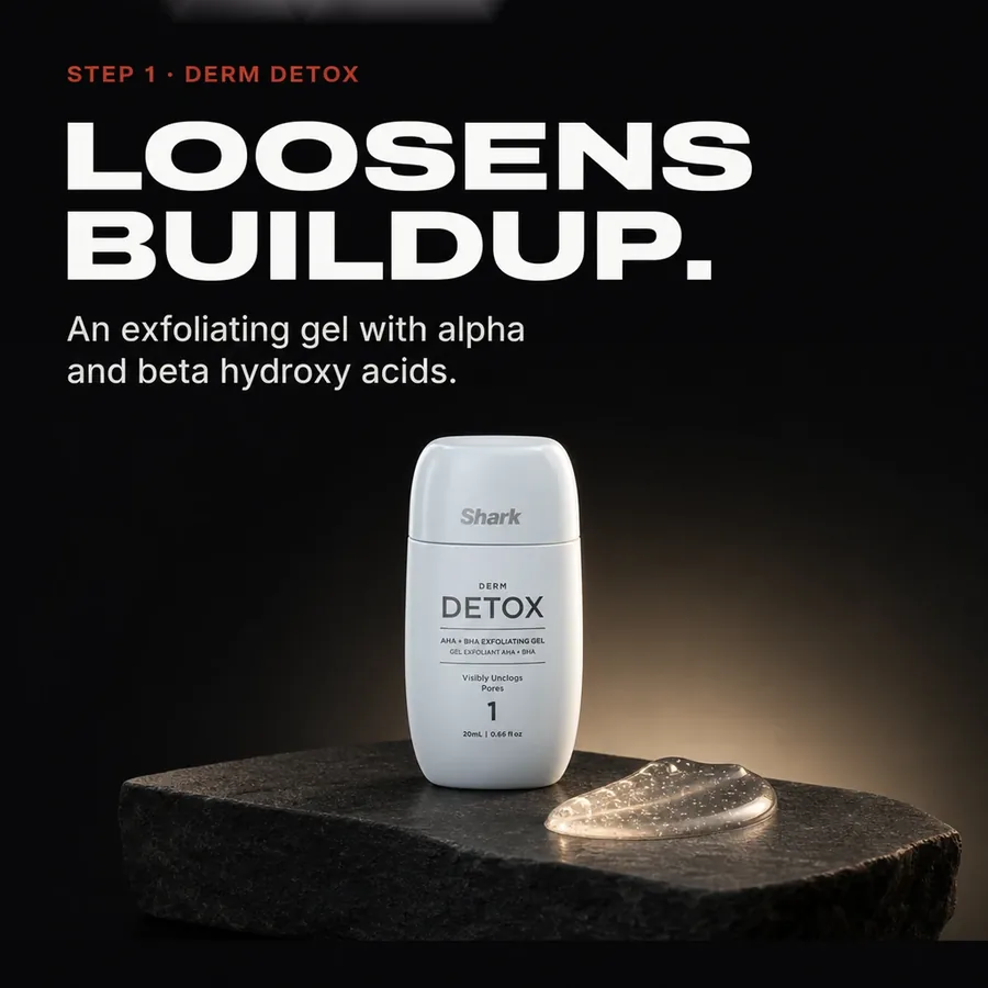 Step 1, Derm Detox: an exfoliating gel with alpha and beta hydroxy acids that helps loosen buildup before extraction.