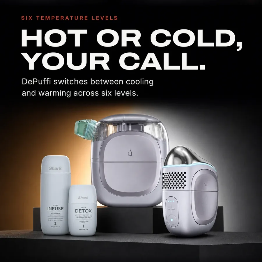 Six temperature levels: DePuffi switches between cooling and warming, your call.