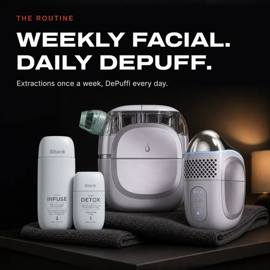 The routine: a weekly extraction facial and a daily depuff with DePuffi.