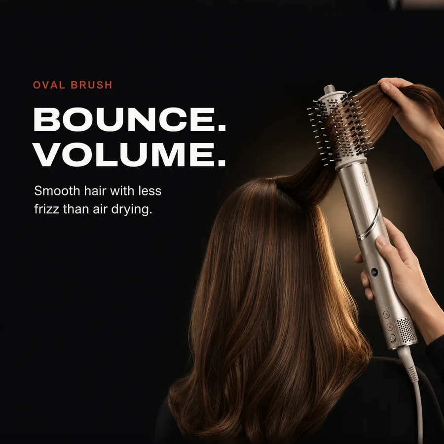 Oval brush: bounce and volume, for smooth hair with less frizz than air drying.