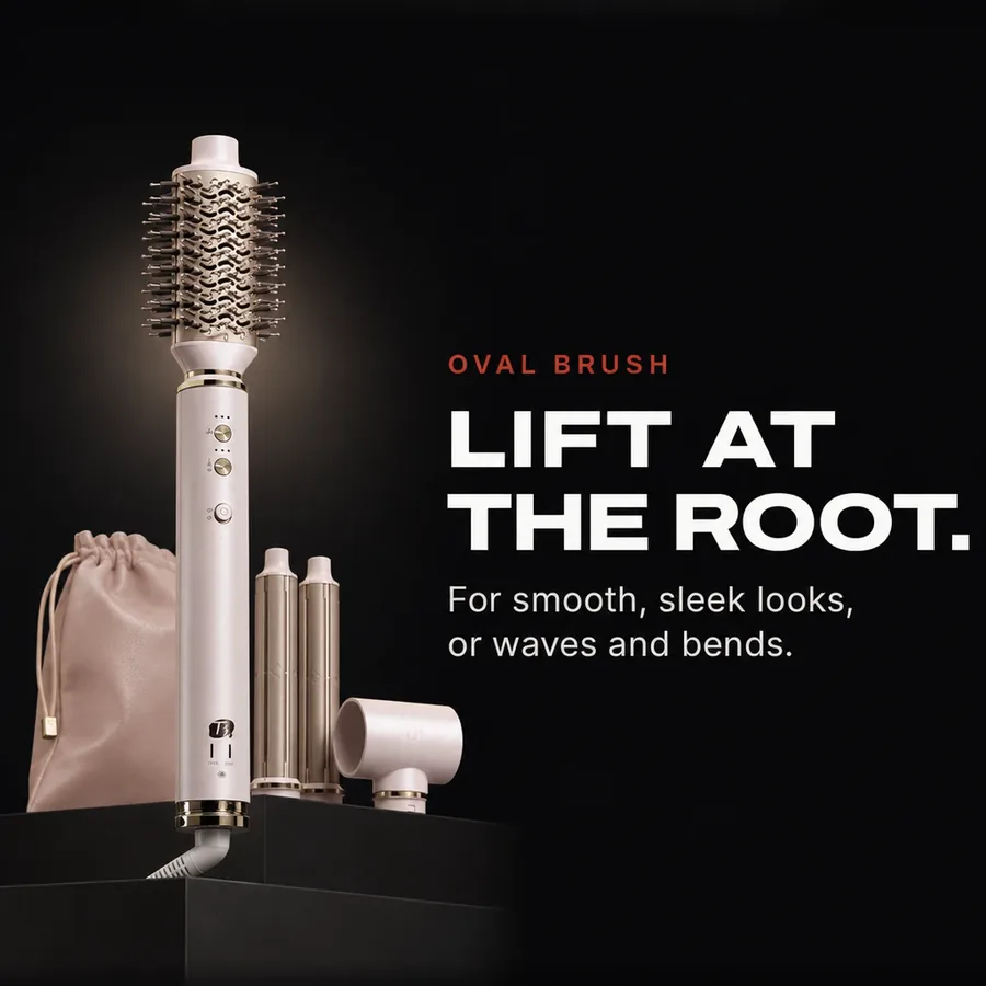 Oval brush: lift at the root, for smooth, sleek looks, or waves and bends.