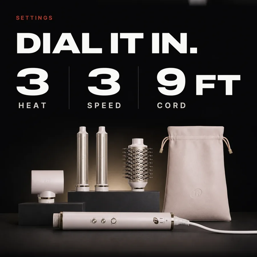 Settings: 3 heat settings, 3 speed settings and a 9 ft swivel cord.