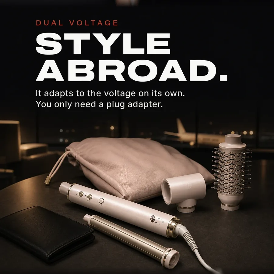 Dual voltage: it adapts to the local voltage on its own; you only need a plug adapter.