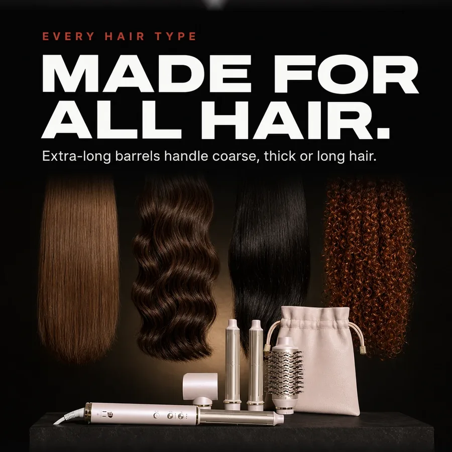 Every hair type: 3 heat settings for all hair, and extra-long barrels for coarse, thick or long hair.