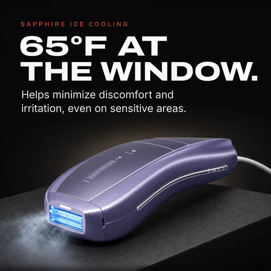 Sapphire Ice Cooling: the contact window stays at 65°F, to help minimize discomfort and irritation, even on sensitive areas.