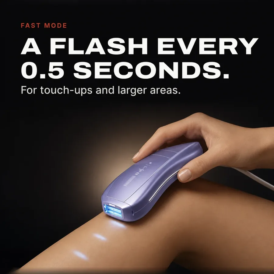 Fast mode: a flash every 0.5 seconds, for touch-ups and larger areas.