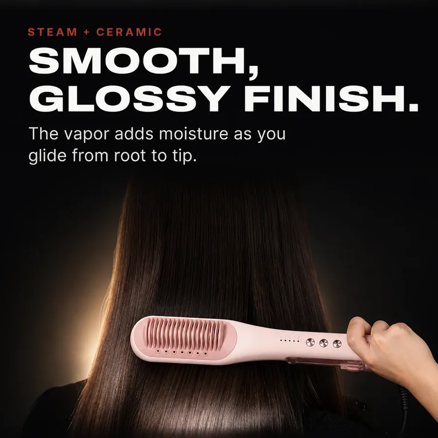 Steam and ceramic: the vapor adds moisture as you glide from root to tip, for a smooth, glossy finish.