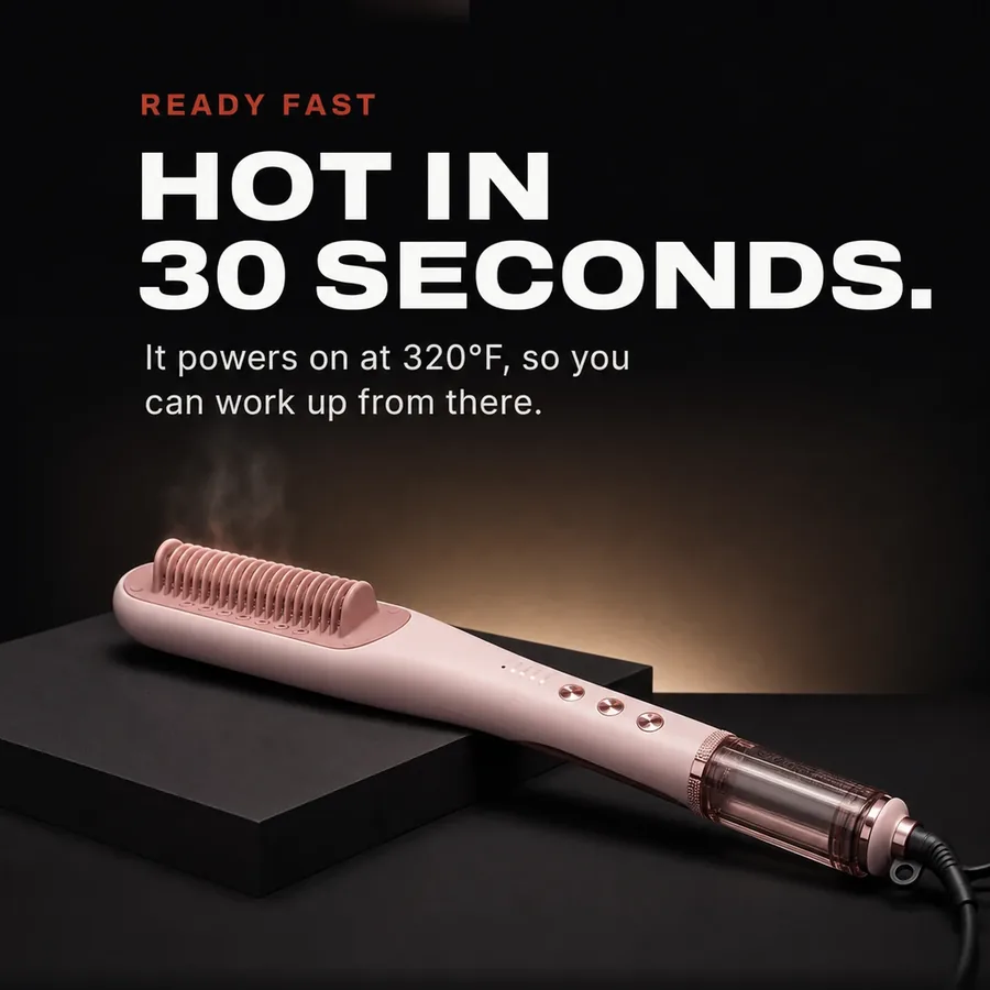 Ready fast: it heats up in about 30 seconds and powers on at 320°F, so you can work up from there.
