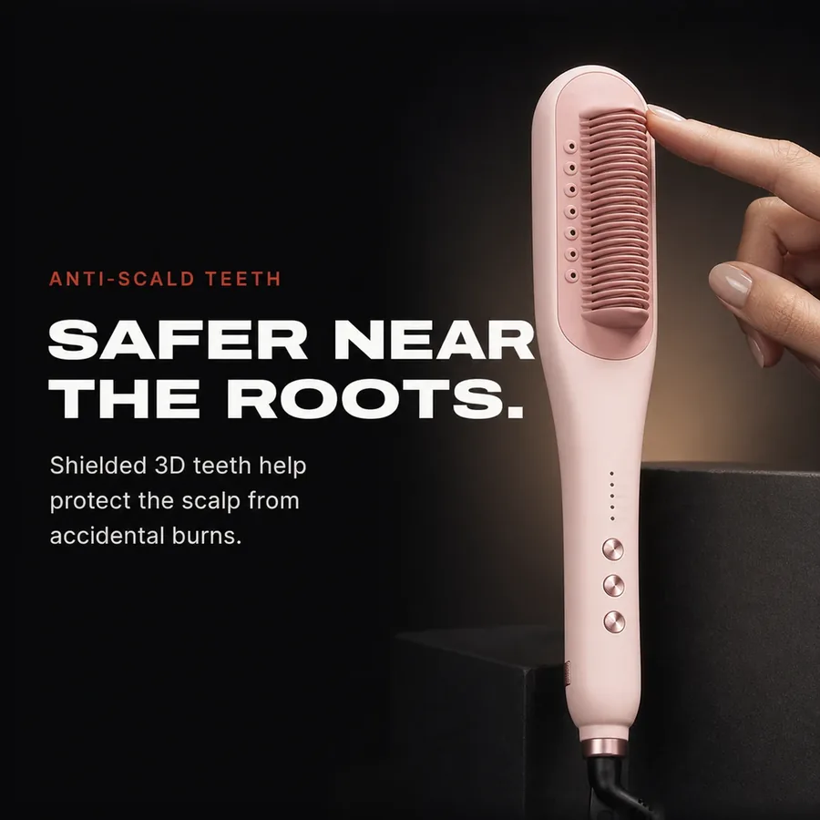 Anti-scald teeth: shielded 3D teeth help protect the scalp from accidental burns.
